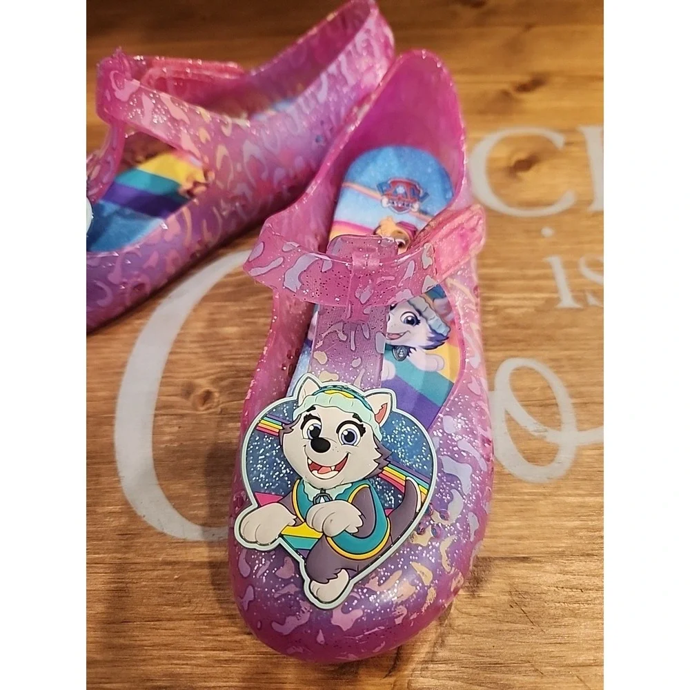 Girls Paw Patrol‎ Pink Jelly Shoes Flat Sandals Size 12 Hook & Loop